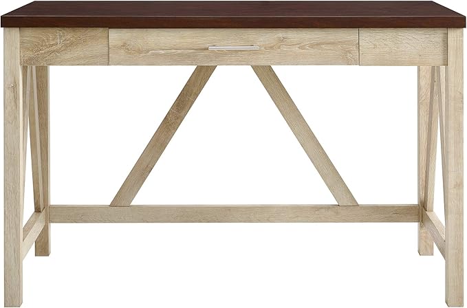 Walker Edison Rustic Farmhouse Wood Computer Writing Desk Home Office Workstation Small, 46 Inch, White Oak and Brown - LeafyLoom