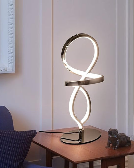 Modern Table Lamp, LED Spiral Lamp, Stepless Dimmable Bedside Lamp, Contemporary Nightstand Lamp, Chrome Desk Lamp for Bedroom Living Room Home Office, 12W - LeafyLoom