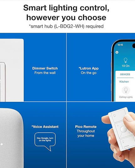 Lutron Caseta Original Smart Dimmer Switch Kit, 2 Dimmer Switches, 2 Wall Plates, 2 Remotes, 2 Pedestals, and Smart Hub, Works with Alexa, Apple Home, Google Home, 3Way, 150W, No Neutral, P-BDG-PKG2W Lutron