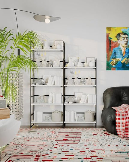 No-Assembly Folding Bookshelf Storage Shelves 5 Tiers Vintage Multifunctional Plant Flower Stand Storage Rack Shelves Bookcase for Home Office White&Black - LeafyLoom