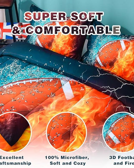 Andency Football Comforter Set Twin(66x90 Inch), 2 Pieces(1 Football Comforter, 1 Pillowcase) Sport Microfiber Comforter Set Bedding Set for Kids Boys Teens - LeafyLoom