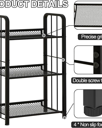 Bookshelf Storage Shelf Bookcase Freestanding Storage Stand Book Organizer for Living Room, Bedroom, Kitchen, Rust Resistance,Easy Assembly Multi-Functional Organizer (3 Tiers Black) - LeafyLoom