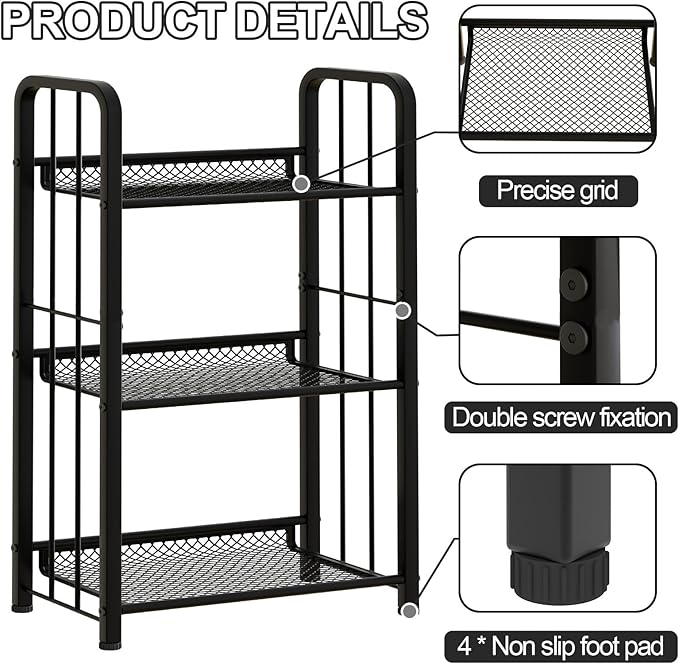 Bookshelf Storage Shelf Bookcase Freestanding Storage Stand Book Organizer for Living Room, Bedroom, Kitchen, Rust Resistance,Easy Assembly Multi-Functional Organizer (3 Tiers Black) - LeafyLoom