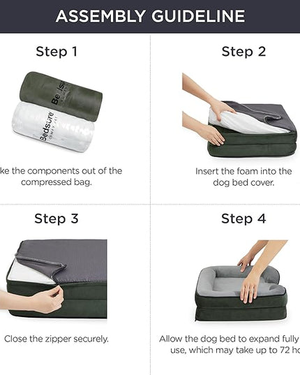Bedsure Orthopedic Dog Bed for Large Dogs - Big Washable Dog Sofa Beds Large, Supportive Foam Pet Couch Bed with Removable Washable Cover, Waterproof Lining and Nonskid Bottom, Dark Green BEDSURE