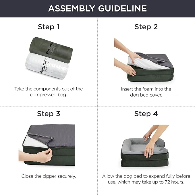 Bedsure Orthopedic Dog Bed for Large Dogs - Big Washable Dog Sofa Beds Large, Supportive Foam Pet Couch Bed with Removable Washable Cover, Waterproof Lining and Nonskid Bottom, Dark Green BEDSURE