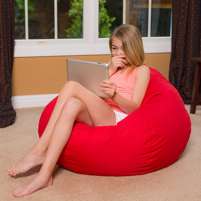 Posh Creations Bean Bag Chair for Kids, Teens, and Adults Includes Removable and Machine Washable Cover, Solid Red, 38in - Large - LeafyLoom
