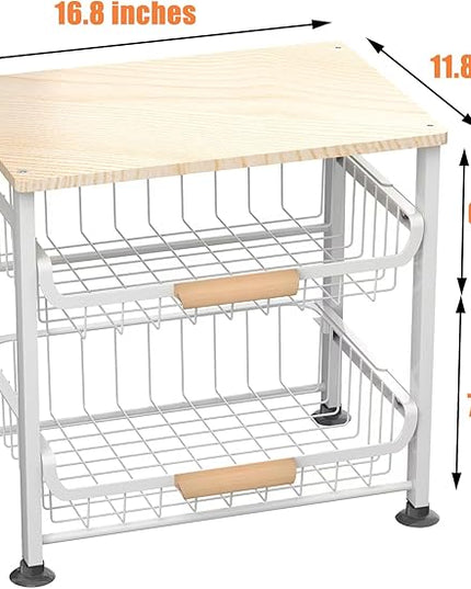 3-Layer Kitchen Fruit Storage Basket Snack Rack, countertop Storage Rack, Stackable Storage Rack with Desktop, Pull-Out Hollow Metal Storage Basket with Handle, Kitchen Organizers & Storage - LeafyLoom