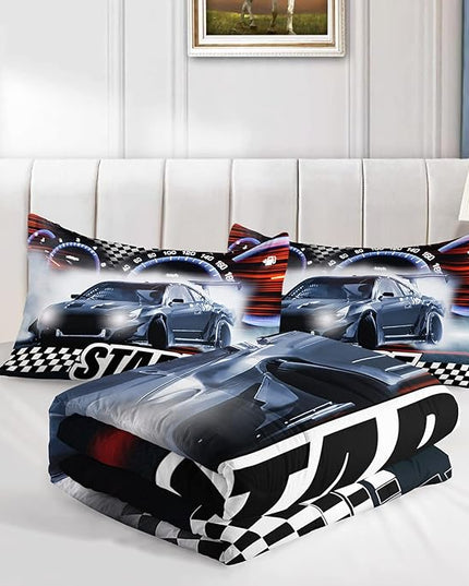Axolotl Race Car Comforter Set Full Size,Extreme Sports Bedding Set for Boys Teens Kids Girls Room Decor,Cool Speed Luxury Car Quilt Bed Set with 1 Comforter 2 Pillowcases Car Racing Gifts - LeafyLoom