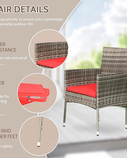 FDW 4 Pieces Outdoor Furniture Set Patio Conversation Set Wicker with Rattan Chair Loveseats Coffee Table for Outdoor Indoor Garden Backyard Porch Poolside Balcony,Gray Wicker/Red Cushions - LeafyLoom