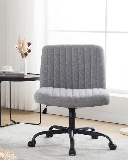 Armless Office Chair with Wheels Wide Desk Chair Leather Mid Back Accent Chair Padded Swivel Vanity Chair for Girl Women Computer Task Chair for Home Office (Suede Fabric, Gray&Blue) - LeafyLoom