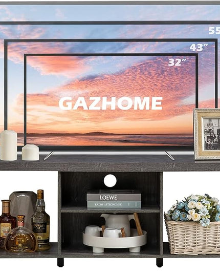 GAZHOME TV Stand for TV up to 55 Inches, TV Cabinet with Open Storage, TV Console Unit with Shelving for Living Room, Entertainment Room, Grey - LeafyLoom