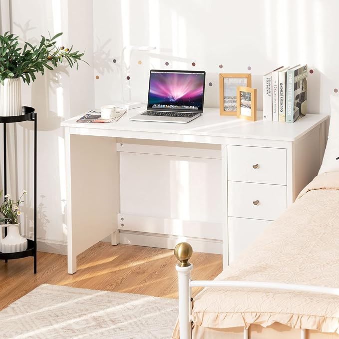 3-Drawer Computer Desk, White - LeafyLoom
