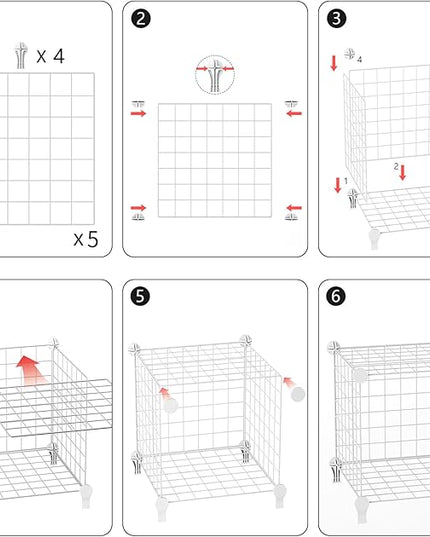 Wolizom Wire Cube Storage, Metal Grids Shelves Bookshelf, Stackable Modular Shelving Organizer, DIY Closet Bookcase Bookshelf, Grid Storage Shelf for Bedroom, Living Room, Office (White, 6 Cube) - LeafyLoom