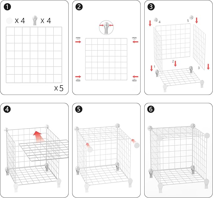 Wolizom Wire Cube Storage, Metal Grids Shelves Bookshelf, Stackable Modular Shelving Organizer, DIY Closet Bookcase Bookshelf, Grid Storage Shelf for Bedroom, Living Room, Office (White, 6 Cube) - LeafyLoom