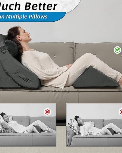 Axelrod Orthopedic Bed Wedge Pillow Set, Post Surgery Foam for Back, Neck and Leg Pain Relief Comfortable & Adjustable Ortho Pillows- Anti Snoring, Heartburn, Acid Reflux & GERD Sleeping Dark Grey - LeafyLoom