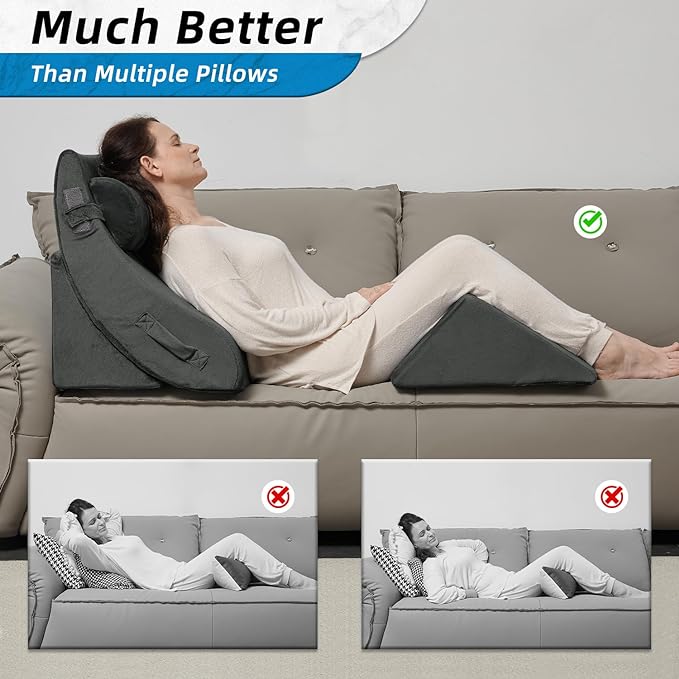 Axelrod Orthopedic Bed Wedge Pillow Set, Post Surgery Foam for Back, Neck and Leg Pain Relief Comfortable & Adjustable Ortho Pillows- Anti Snoring, Heartburn, Acid Reflux & GERD Sleeping Dark Grey - LeafyLoom