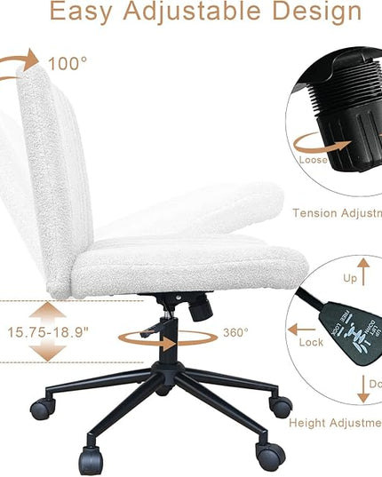 Armless Office Desk Chair with Wheels, Modern Swivel Computer Task Chair Comfortable Adjustable Wide Seat Vanity Chair for Home, Bedroom, Make Up(White) - LeafyLoom