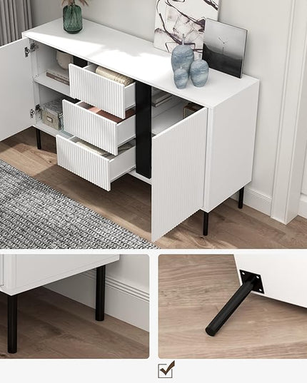 Wide Sideboard Buffet Cabinet Wood Farmhouse Storage Credenza, Coffee Bar Console Table for Kitchen, Dining, Living Room, Hallway, 55.1 x 15.6 x 31.5 in, White - LeafyLoom