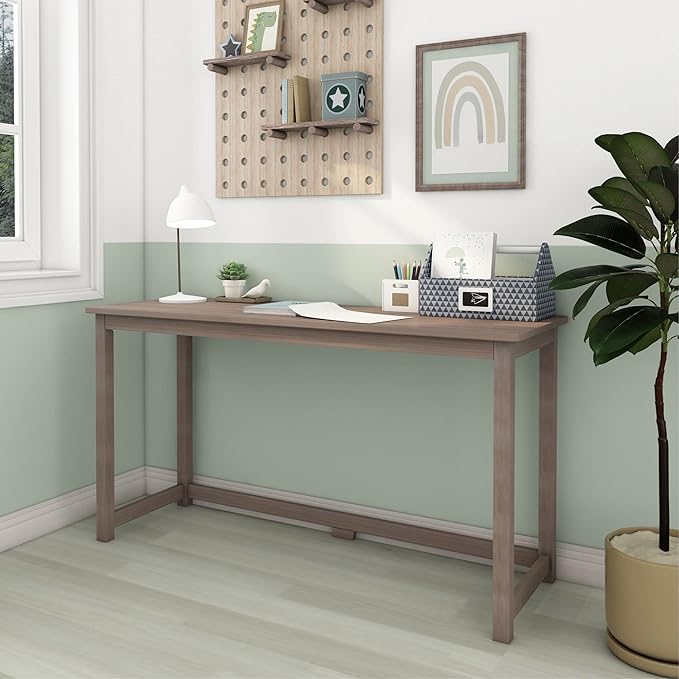 Max & Lily Solid Wood Desk, 55 Inches, Clay - LeafyLoom