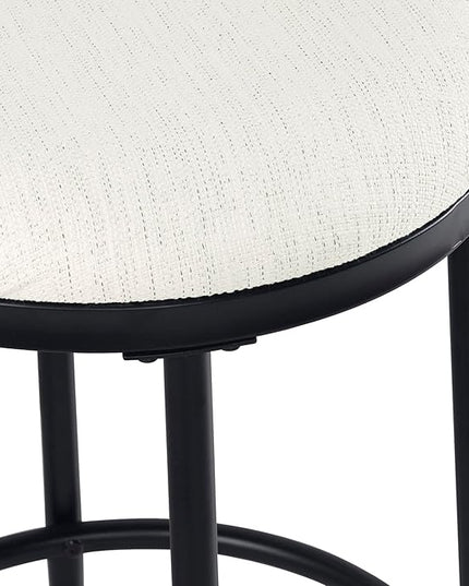 HomePop Upholstered Metal Barstool, Fabric Side Chairs for Dining Room, Kitchen and Living Room - Stain-Resistant Cream Woven - LeafyLoom