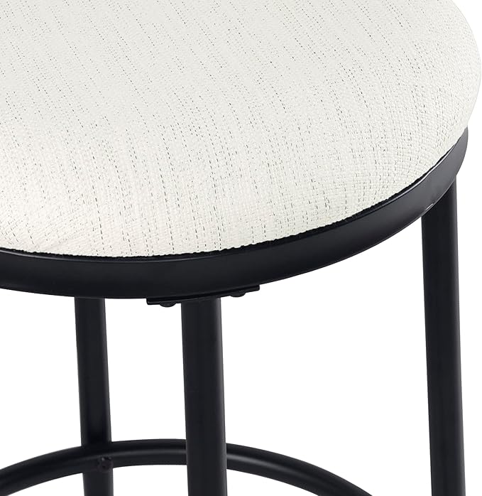 HomePop Upholstered Metal Barstool, Fabric Side Chairs for Dining Room, Kitchen and Living Room - Stain-Resistant Cream Woven - LeafyLoom