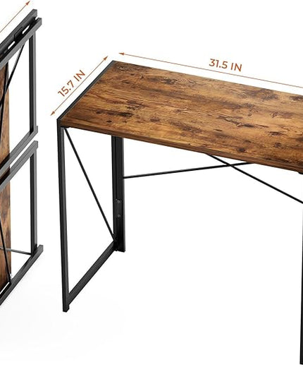 Coavas 31.5 inch Folding Desk No Assembly Required, Writing Computer Desk Space Saving Foldable Table Simple Home Office Desk, Slippy Vintage Brown - LeafyLoom
