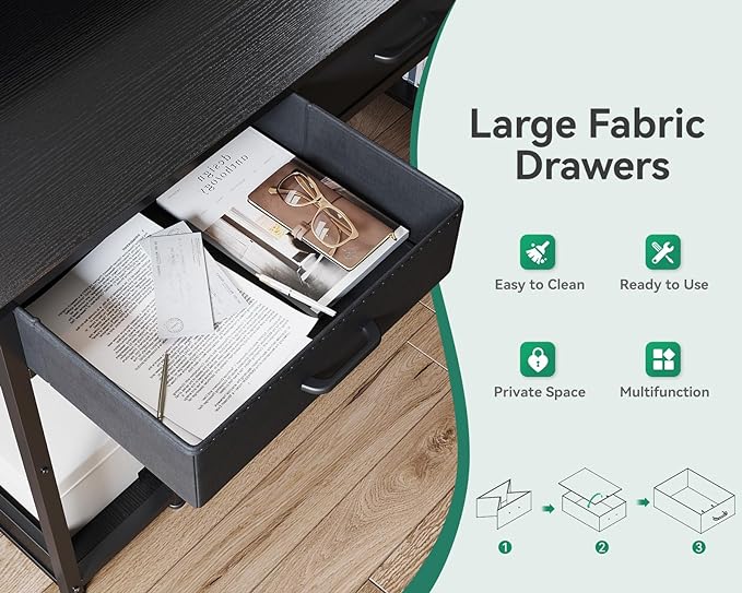 AODK 55 inch Computer Desk with 3 Drawers, Gaming Desk with LED Lights & Power Outlets, Home Office Desk with Storage Shelves & Monitor Stand, Modern Work Study Writing Table for Small Spaces, Black - LeafyLoom
