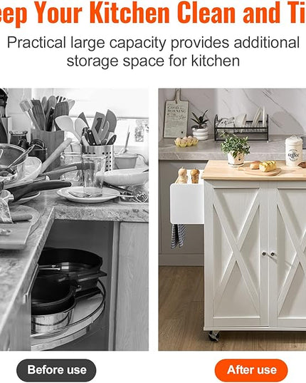 VEVOR Kitchen Island Cart with Solid Wood Top, 35.4" Width Mobile Carts with Storage Cabinet, Rolling Kitchen Table with Spice Rack, Towel Rack, Drop Leaf and Drawer, Portable Islands on Wheels, White - LeafyLoom
