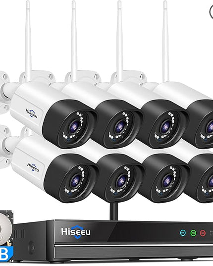 Hiseeu Wireless Security Camera System, 5MP WiFi Camera for Home Security, WiFi-Pro 8 Cam-Kit,16CH, 2-Way Audio, Color Night Vision, IP66 Waterproof, 3TB Storage, 24/7 Recording, No Monthly Fees Hiseeu