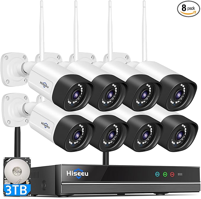 Hiseeu Wireless Security Camera System, 5MP WiFi Camera for Home Security, WiFi-Pro 8 Cam-Kit,16CH, 2-Way Audio, Color Night Vision, IP66 Waterproof, 3TB Storage, 24/7 Recording, No Monthly Fees Hiseeu