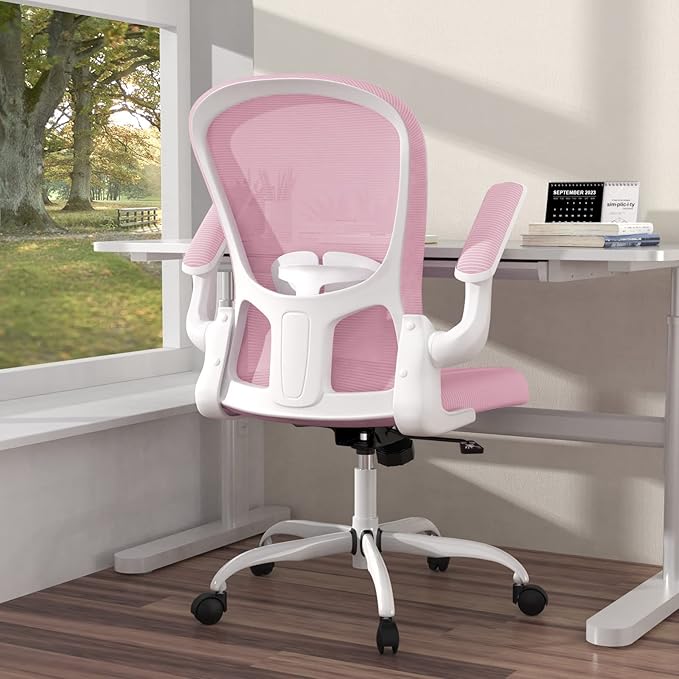 Ergonomic Office Chair, Comfort Swivel Home Office Task Chair, Breathable Mesh Desk Chair, Lumbar Support Computer Chair with Flip-up Arms and Adjustable Height - LeafyLoom