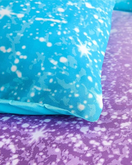 Holawakaka Kids Space Star Glitter Comforter Set Ombre Blue & Purple Print Bedding Set Twin/Twin XL Size Girls Boys Dorm Gradient Galaxy Bed Sets (Blue Purple, Twin) - LeafyLoom