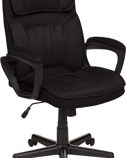 Amazon Basics Classic Office Desk Computer Chair - Adjustable, Swiveling, Ultra-Soft Microfiber, Lumbar Support, 28"D x 25"W x 43.5"H, Black - LeafyLoom