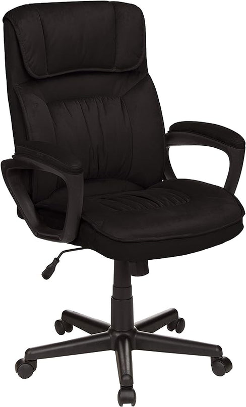 Amazon Basics Classic Office Desk Computer Chair - Adjustable, Swiveling, Ultra-Soft Microfiber, Lumbar Support, 28"D x 25"W x 43.5"H, Black - LeafyLoom