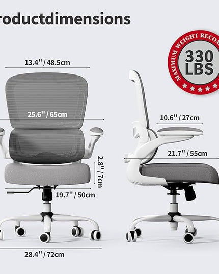 Office Chair - Ergonomic Desk Chair with Adjustable Lumbar Support, Mesh Computer Chair, Executive Chair for Home Office Comfortable Lumbar Support (White) - LeafyLoom