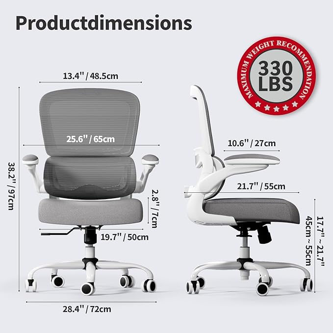 Office Chair - Ergonomic Desk Chair with Adjustable Lumbar Support, Mesh Computer Chair, Executive Chair for Home Office Comfortable Lumbar Support (White) - LeafyLoom