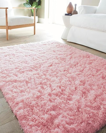 Ophanie 4x6 Pink Rugs for Bedroom Girls, Machine Washable Fluffy Shaggy Soft Cute Area Rug, Non-Slip Indoor Floor Carpet for Living Room, Kids Baby Teen Dorm Home Decor Aesthetic, Nursery - LeafyLoom