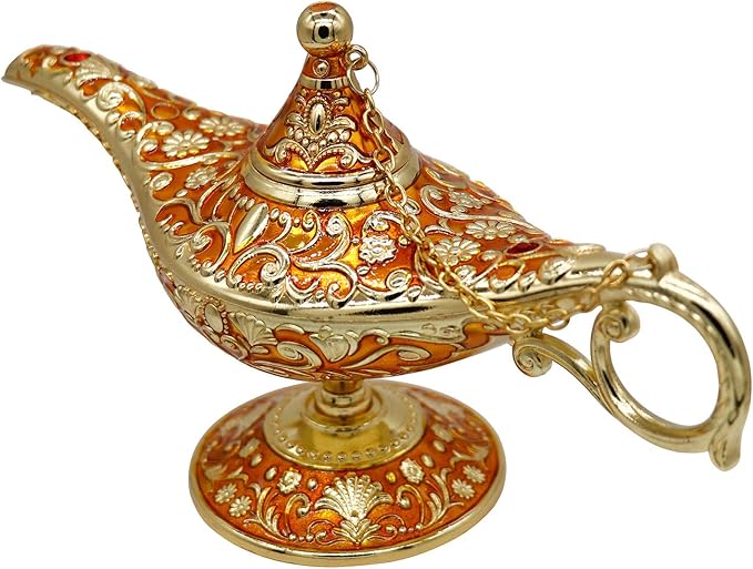 Classic Vintage Rare Legend Aladdin Magic Genie Costume Lamp Home Table Decoration & Gift, Orange - LeafyLoom
