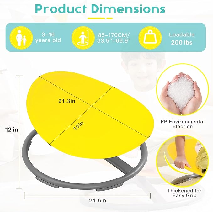 Spinning Chair for Kids Autism Sensory Products Sit and Spin Autism Toys Sensory Chair ADHD Chair Swivel Chair Training Body Coordination (Yellow) - LeafyLoom
