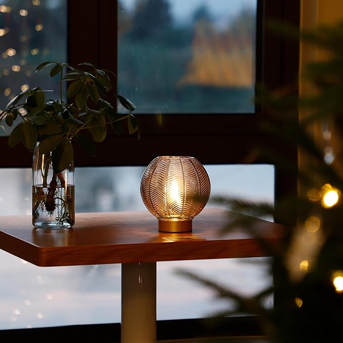 Battery Operated Lamp with Timer, Cordless Table Lamps with Led Bulb, Battery Powered Lamp Nightlight, Small Table Lamps for Living Room Decorative Beside Lamp for Corner Bedroom-Amber - LeafyLoom