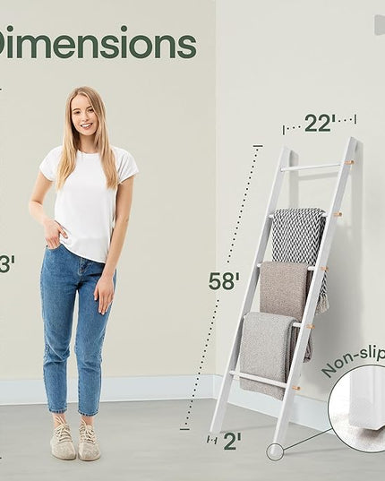 5 Ft Wooden Blanket Ladder Farmhouse - Quilt Ladder for Bedroom - Wood Ladder Decor - Decorative Ladder for Blankets - Easy to Assemble - Farmhouse Ladder Blanket Holder - Wooden Ladder for Blankets - LeafyLoom