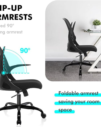 KERDOM Office Chair, Ergonomic Desk Chair, Breathable Mesh Computer Chair, Comfy Swivel Task Chair with Flip-up Armrests and Adjustable Height - LeafyLoom