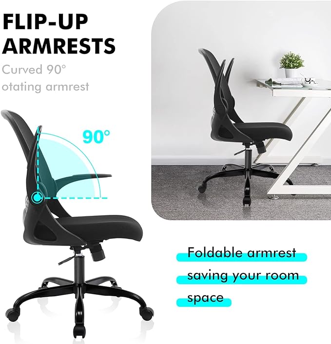 KERDOM Office Chair, Ergonomic Desk Chair, Breathable Mesh Computer Chair, Comfy Swivel Task Chair with Flip-up Armrests and Adjustable Height - LeafyLoom