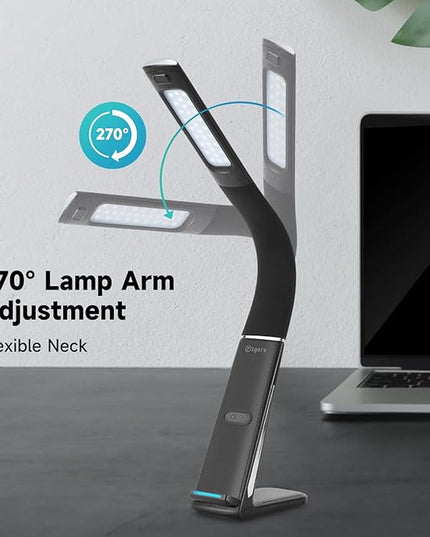LED Desk Lamp with Wireless Charger, USB Charging Port, Stepless dimmable brightness, Natural Lights, Desk Lamps for Home Office, Table Lamp Eye Caring Reading Light, Gesture Control desk light - LeafyLoom