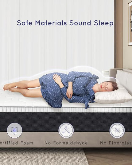Hybrid Queen Mattress 12 Inch, Queen Size Spring Gel Memory Foam Mattress, Medium Firm Queen Mattresses in a Box, Hybrid Coil Innerspring Mattress for Adjustable Bed Frame, White Grey - LeafyLoom