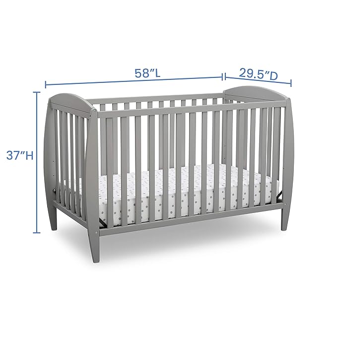 Delta Children Taylor 4-in-1 Convertible Baby Crib, Easy to Assemble, Sustainable New Zealand Wood, Grey - LeafyLoom