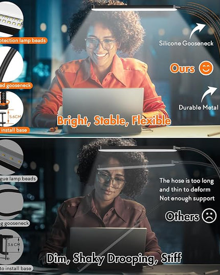 LED Desk Lamp with Clamp, Super Bright Desk Light with 11 Brightness, 5 Color Modes, Flexible Gooseneck Clip on Table Light, Eye-Caring Architect Task Desk Lamps for Home Office Study Reading - LeafyLoom