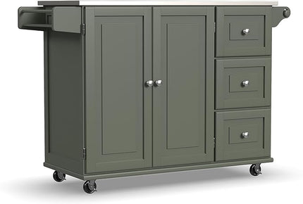 Homestyles Mobile Kitchen Island Cart with Stainless Steel Top, Sage Green - LeafyLoom