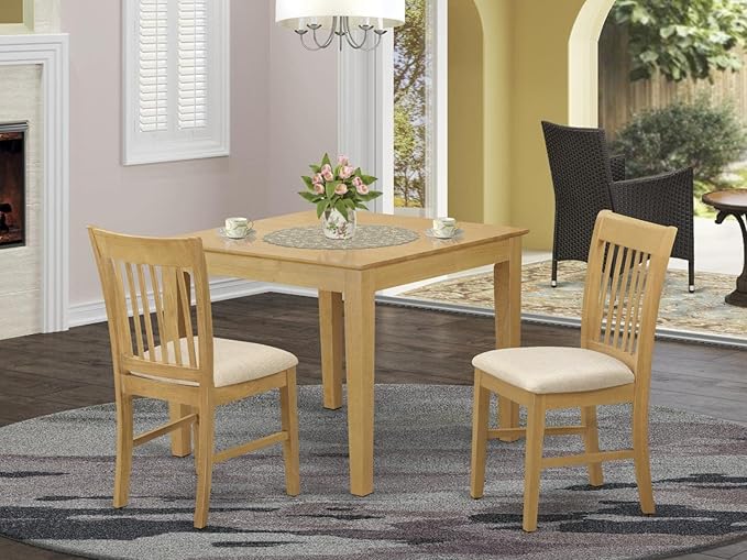 East West Furniture OXNO3-OAK-C 3 Piece Kitchen Set Contains a Square Room Table and 2 Linen Fabric Upholstered Dining Chairs, 36x36 Inch - LeafyLoom