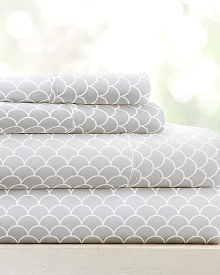 4 Piece King Bedding Sheet Set (Gray Scallops) - Sleep Better Than Ever with These Ultra-Soft & Cooling Bed Sheets for Your King Size Bed - Deep Pocket Fits 16" Mattress - LeafyLoom
